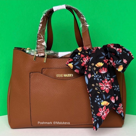 Steve Madden Handbag set (Purse, Pouch and Scarf) 3 pieces! NWT, Color Brown - Picture 2 of 7